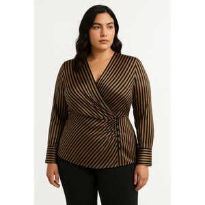 Simona Corsellini Women Silk Top Size 42 Stripes Quiet Luxury Old Money Academia